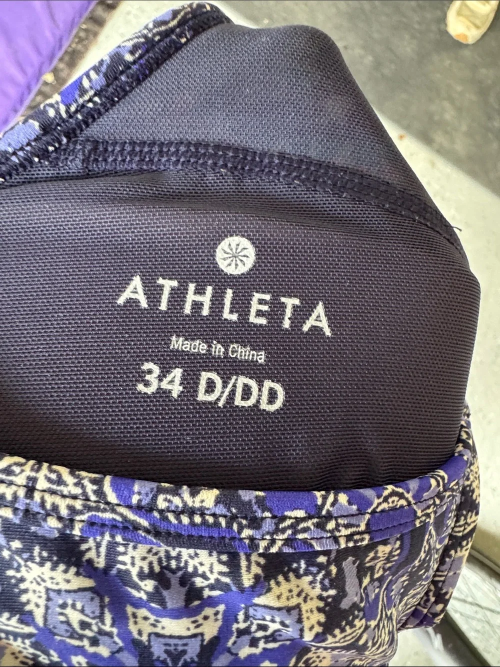 Athleta High Neck Printed Bikini Bralette - Blue, Pink, Green size 34 D/DD - Picture 2 of 5